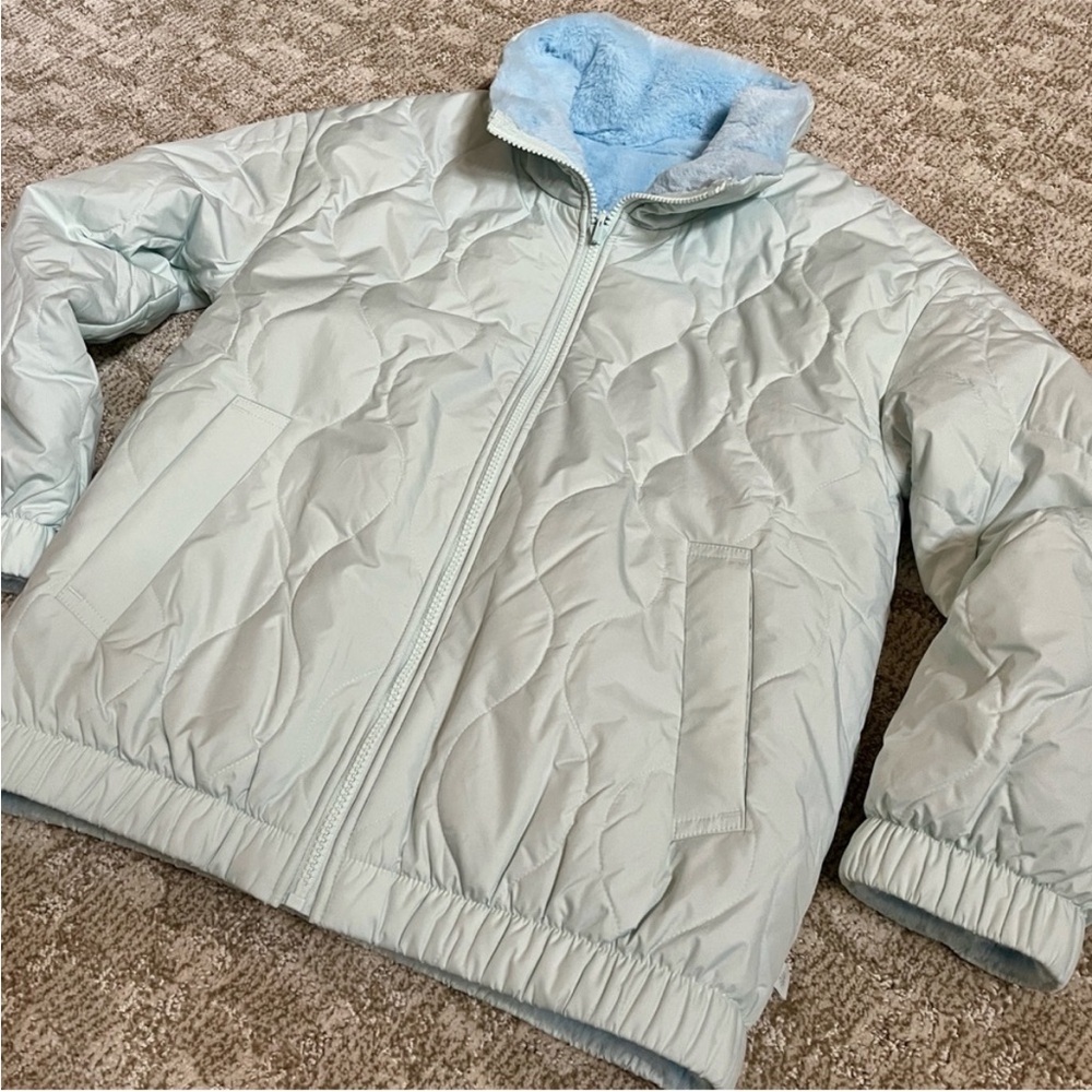 Athleta Girl Reversible Halycon Blue Warm + Fuzzy Jacket—6 - Picture 5 of 11